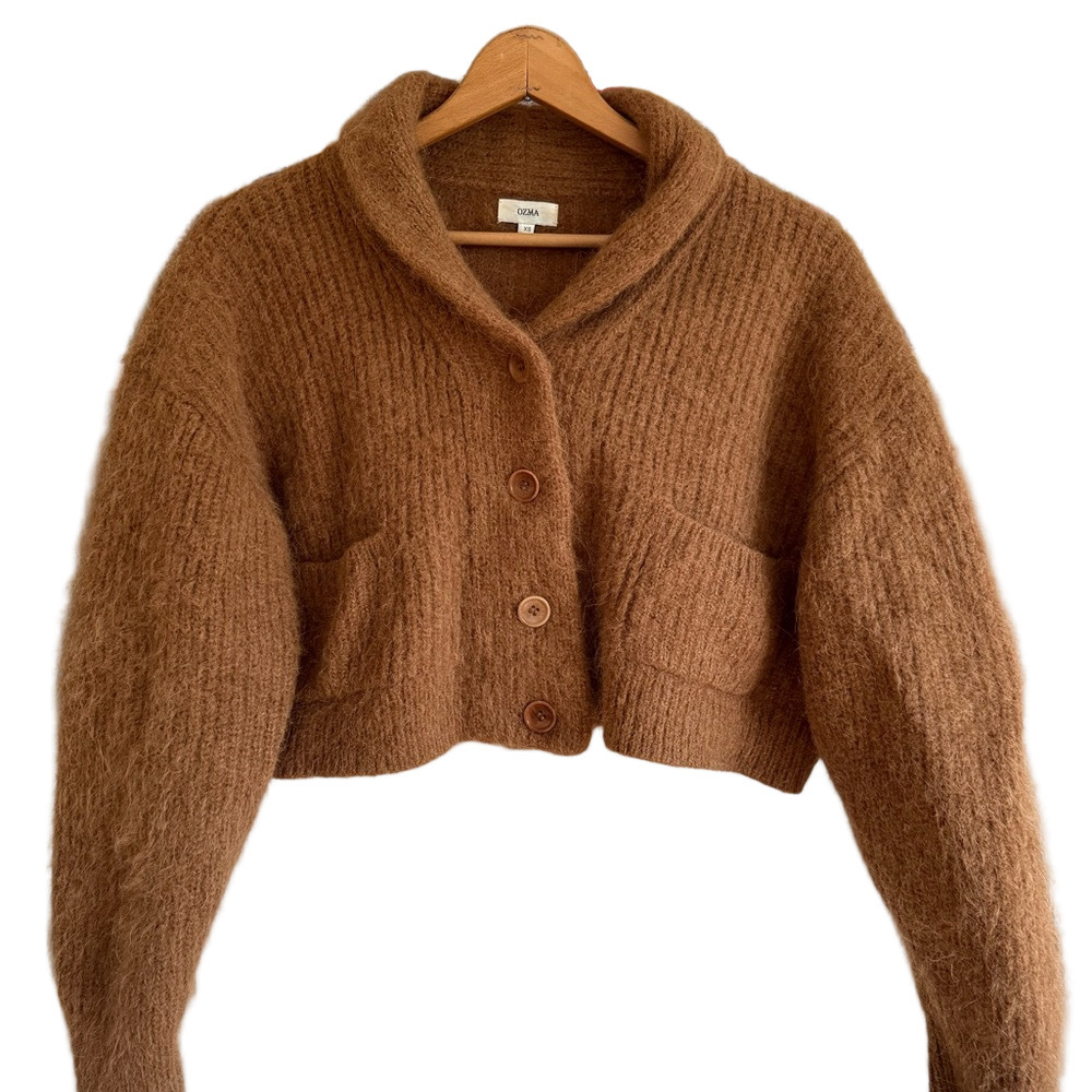 OZMA Cropped Mohair-Blend Cardigan in Warm Brown - Picture 5 of 5